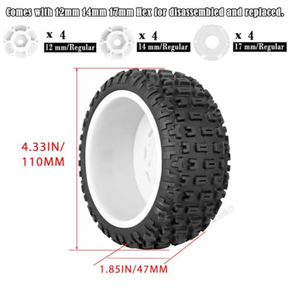 RC Truck Wheels Tires 12mm/14mm/17mm Hex for 1/10 Arrm a Senton/Slash 2WD 4WD 4×4/Axia1/Redca t/Rc4w d,w/Detachable Replace Running on Off-Road Tire RC Wheel Hex,Wheels and Tires,White - color: White- (Wheel Tires)
