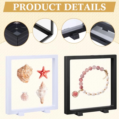 Harloon 12 Pcs 3D Floating Display Case Floating Frame Display Holder Stand Challenge Coin Jewelry Frame Box for AA Medallions Fossil Rock Gemstones Specimen(Black White,7 x 7 x 0.8 Inch,Square Base) - color: Black White, size: 7 x 7 x 0.8 Inch, style: Sq