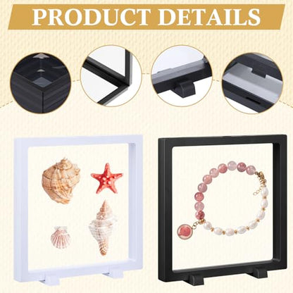 Harloon 12 Pcs 3D Floating Display Case Floating Frame Display Holder Stand Challenge Coin Jewelry Frame Box for AA Medallions Fossil Rock Gemstones Specimen(Black White,7 x 7 x 0.8 Inch,Square Base) - color: Black White, size: 7 x 7 x 0.8 Inch, style: Sq