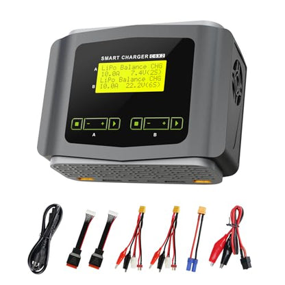 C6X2 Dual LiPo Battery Charger DC 240W 10A,Smart Balance Charger Discharger for LiPo/Li-ion/Life(1-6s) NiCd/NiMH/LiHV/PB,RC Car Battery Charger - color: gray