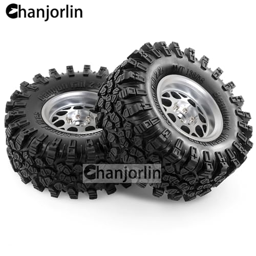 2.2 inch RC Crawler Tires and Beadlock Wheels Rims OD 5.35'' 1:10 Soft Rubber Mud All Terrain Tyres for 1/10 1/8 Rock Crawler Car Traxxas TRX4 Axial SCX10 II RC4WD CC01 Gen8 (Silver) - color: Silver