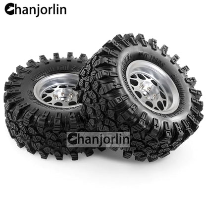 2.2 inch RC Crawler Tires and Beadlock Wheels Rims OD 5.35'' 1:10 Soft Rubber Mud All Terrain Tyres for 1/10 1/8 Rock Crawler Car Traxxas TRX4 Axial SCX10 II RC4WD CC01 Gen8 (Silver) - color: Silver