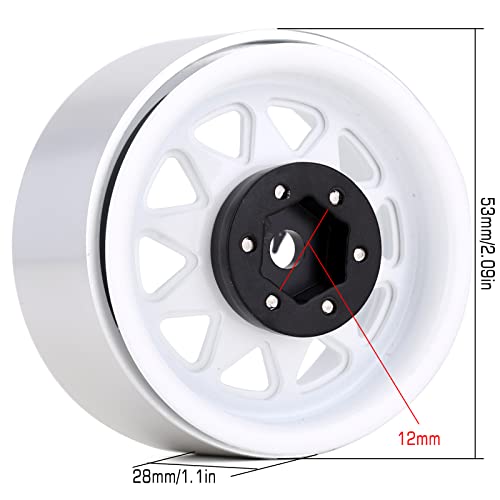 INJORA 1.9 Beadlock Wheel Rim Hub 4pcs Metal Rims for 1/10 RC Crawler Car TRX4 Axial SCX10 90046 (White) - color: White