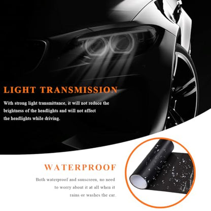 Sun Walker Car Light Tint Film, 12 x 48 Inch Waterproof Taillight Wrap Film Roll with Squeegee & Cutter, Self-Adhesive Vinyl Sticker Sheet Roll for Headlights Fog Lights Tail Lights (Matte Black) - color: Matte Black