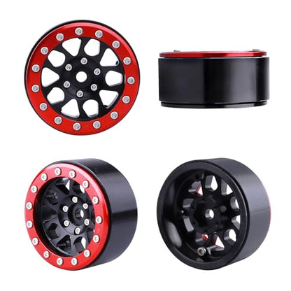 HobbyPark Metal 1.9 Beadlock Wheels Rims 1/10 RC Crawler Upgrades for Traxxas TRX-4 Axial SCX10 II 90046 SCX10 III AXI03007 Redcat Gen 8 (4-Pack) (Red + Black)