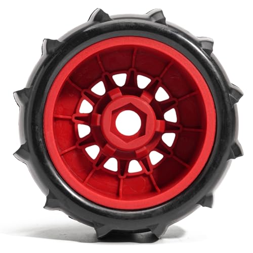 Pre-Glued Sand & Snow Paddle Wheel & Tire Set for 1/10 RC Truck Fits Slash, Arrma Fury/Senton, Tekno SCT410, HSP 94155, 117 x 45.5 mm, 12/14/17 mm Hex, 4 pcs, Red - color: Red