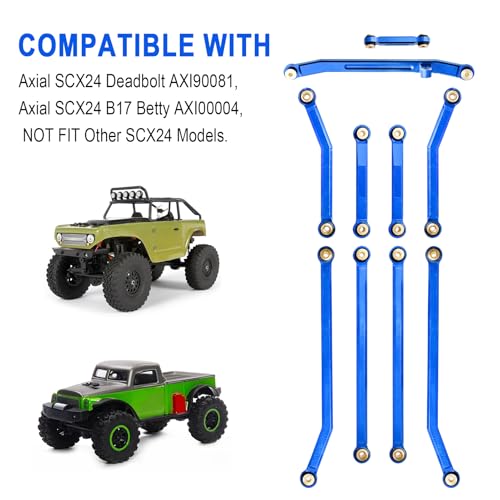 HobbyPark High Clearance Links Set Steering Rod Tie Upgrades for Axial SCX24 Deadbolt AXI90081 B17 Upgrades 1/24 RC Crawler Car (Blue)