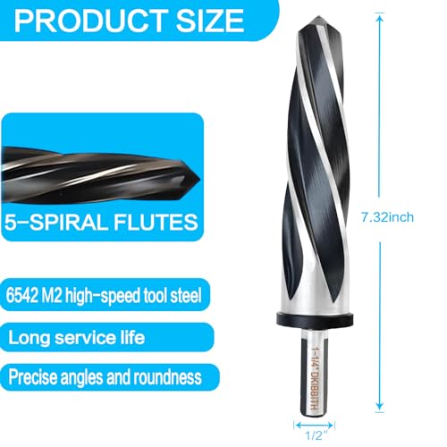 1-1/4" Bridge Construction Reamer Drill Bit, M2 HSS Taper Chucking Reamer for Steel Alloy Metal Wood Plastic, 1/2" Non-Slip Shank, 5-Spiral Flutes Car Reamer, to Align or Enlarge Holes, 32mm - size: 1-1/4"