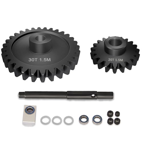 30T M1.5 Shaft with Bearing 45# Steel D-Shaped Hole Spur Gear with 20T Pinion Gear for TRAXXAS-1/5 X-MAXX 6S/8S Monster Truck and 1/6 4WD XRT 8S-78086-4, 1.5 Mod Large Transmission Gear Part - style: 20T + 30T