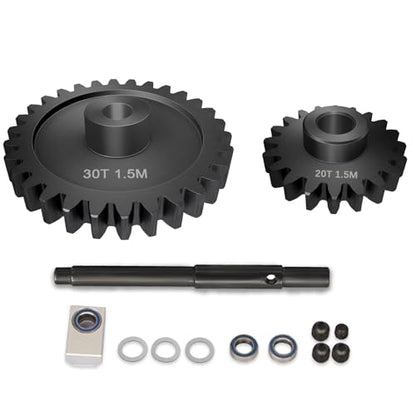 30T M1.5 Shaft with Bearing 45# Steel D-Shaped Hole Spur Gear with 20T Pinion Gear for TRAXXAS-1/5 X-MAXX 6S/8S Monster Truck and 1/6 4WD XRT 8S-78086-4, 1.5 Mod Large Transmission Gear Part - style: 20T + 30T