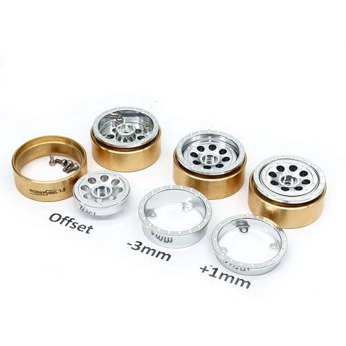 1.3" Beadlock Wheels Brass Weight 4-Pack Fits TRX4M SCX24 | 43g/rim adjustable offset silver wheel with 7mm hex hub, For 1/18 TRX4M High Trail & 1/24 micro RC crawlers Upgrades - color: Silver