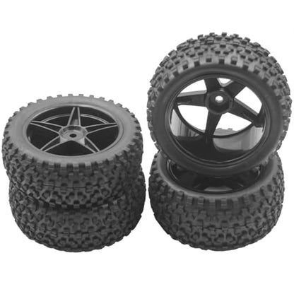 4Pack ShareGoo 12mm Hex Wheel 5 Spoke Rims High Grip Rubber Tires Front Rear Tyres with Sponge 88mm/3.46" for 1/10 RC Off-Road Buggy