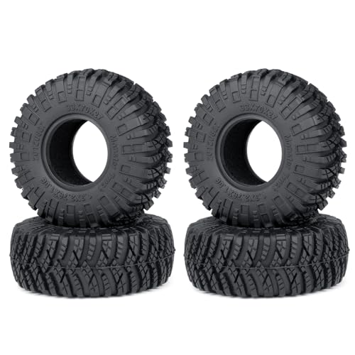 1.3 RC Crawler Tires with Foam Insert 1/18 1/24 Soft Rubber Mud Grappler Wheels Tyres OD 70mm/2.76inch 1.3" All Terrain Tires for 1/18 Traxxa TRX4M 1/24 SCX24 RC Crawler Car Upgrade (Black B) - color: Black B
