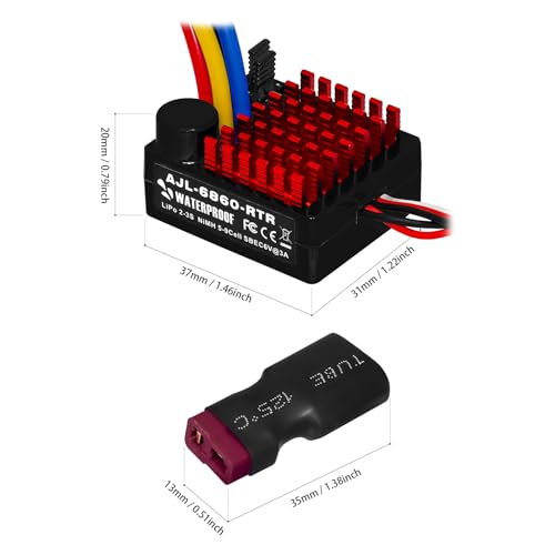 GOUPRC 60A Brushed ESC Electronic Speed Controller Waterproof for 1/10 RC Car RCBoat for use with 540/550 Motors (Black) - style: Black