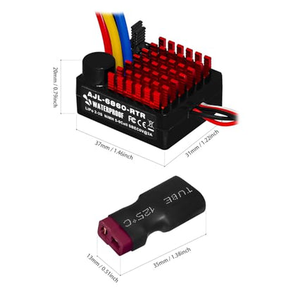 GOUPRC 60A Brushed ESC Electronic Speed Controller Waterproof for 1/10 RC Car RCBoat for use with 540/550 Motors (Black) - style: Black