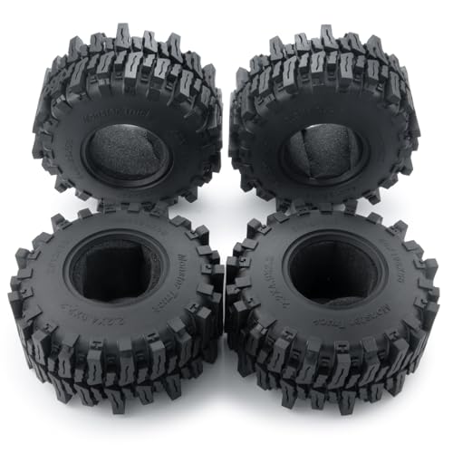 RCHUBAM 4Pcs 2.2" Rubber Wheel Tires for for 1/10 SCX10 AXI03004 AXI03007 | 125*56mm Tires,Deep Claw Tread Mud Terrain Tires with Insert Foam