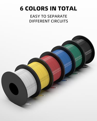 NAOEVO 22 Gauge Wire, Tinned Copper Silicone 22 AWG Automotive Wire, 180FT | 200°C, High Conductivity, Flexible 22 AWG Stranded Wire, 22 AWG Wire for Automotive, LED, DIY, Circuit (6 Colors 30ft/Spool) - size: 30ft, style: 22AWG