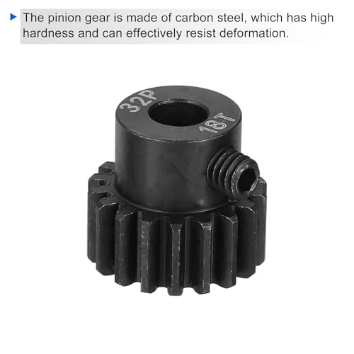 MECCANIXITY 2 Pcs RC 32P Hardened Pinion Gear 5mm Shaft, 18T Motor Gears Carbon Steel for 1/10 RC Model Car Boat Drone - style: 18T