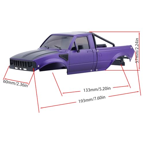 DJX SCX24 Body Shell with Bed Rack for Axial SCX24 C10 Bronco Wrangler Base Camp 1/24 RC Crawler Car (Purple) - color: Purple