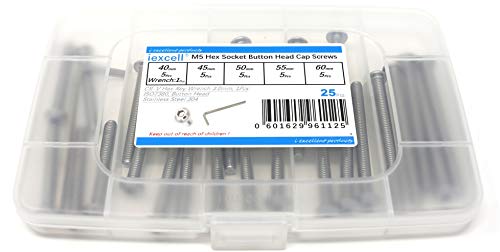 iexcell 25 Pcs M5 x 40/45/50/55/60 Stainless Steel 304 Hex Socket Button Head Cap Screws Bolts Assortment Kit - size: M5 x 40/45/50/55/60mm