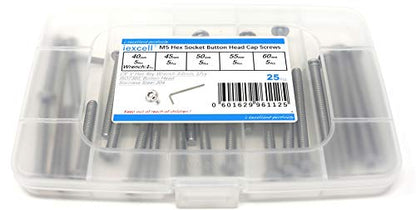 iexcell 25 Pcs M5 x 40/45/50/55/60 Stainless Steel 304 Hex Socket Button Head Cap Screws Bolts Assortment Kit - size: M5 x 40/45/50/55/60mm