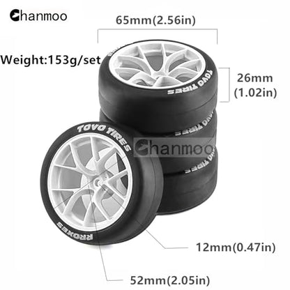 1/10 RC Drift Tires and Plastic Wheels Rims Rally Racing Tyres 12mm Hex for 1:10 Scale On Road Touring Street Car Tamiya Traxxas HPI KYOSHO XV02 XV01 TT01 TT02 PTG2 A959 4PCS (B Black) - color: B Black