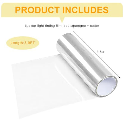 Car Headlight Vinyl Film, 48"×11.8" Self-Adhesive Car Headlight Tint Sticker with Squeegee & Cutter, Waterproof Wrap Film Roll for Vehicle Headlights Taillights Fog Lights (Transparent) - color: Transparent