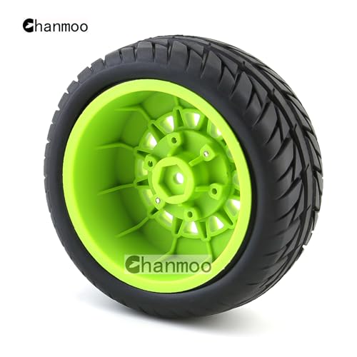 1/10 RC Short Course Truck Tires And Wheels With 12mm 14mm 17mm Hex 113mm 1/8 Rubber Tyres For 1/8 or 1/10 Scale On Road Car HSP Sonic 94102 GT PTG-2 Tamiya TT02 RC Racing Car 4PCS (Green B) - color: Green B