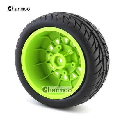 1/10 RC Short Course Truck Tires And Wheels With 12mm 14mm 17mm Hex 113mm 1/8 Rubber Tyres For 1/8 or 1/10 Scale On Road Car HSP Sonic 94102 GT PTG-2 Tamiya TT02 RC Racing Car 4PCS (Green B) - color: Green B