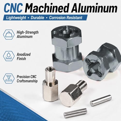 4PCS 12mm Hex Hub 15mm Aluminum Extension Hex for Axial SCX10 D90 90046 | 15mm CNC Wheel Hex Extenders for 1/10 RC Crawlers Redcat Gen7/Gen8 CC01 RC4WD Wider Stance & Tire Clearance with M4 Nuts Pins - color: Titanium