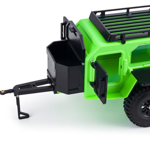 RC Off-Road Camping Trailer for 1/18 1/24 TRX4M SCX24 RC Crawler | Durable ABS mini camping trailer pre-drilled LED mounting holes, highly realistic scale design - color: Black Green
