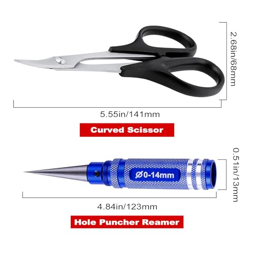 Hobbypark 0-14mm Hole Puncher Reamer w/Sleeve and Curved Scissors Set Universal Tool for RC Car Body Shell Lexan Plastic (with Blue Reamer)