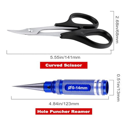 Hobbypark 0-14mm Hole Puncher Reamer w/Sleeve and Curved Scissors Set Universal Tool for RC Car Body Shell Lexan Plastic (with Blue Reamer)