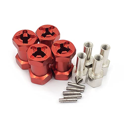 FainWan 4-Pack 12mm Wheel Hex Hub 20mm Extension Adaptor Longer Combiner Coupler for 1/10 RC Crawler Scx10 D90(Red)