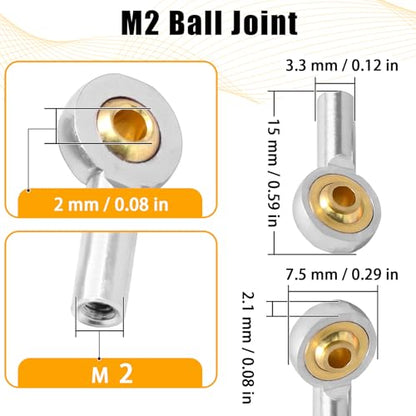 10PCS M2 Tie Rod End Ball Joint Aluminum Ball Head Holder 2mm Steering Linkage Head Joint 15mm Upgrade Parts Compatible with HSP Tamiya Mini 4WD RC Car Truck Crawler/Boat/Airplane Models - color: Sliver