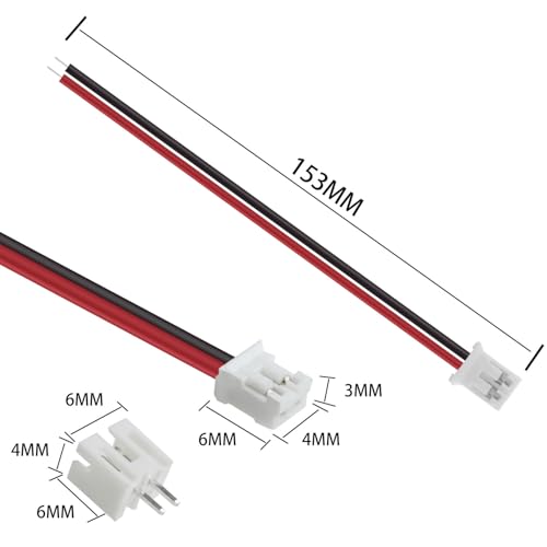 100Pcs Jst 2.0 Ph 2 Pin Connector Plug, Include 50pcs Mini 2 Pin Jst Ph2.0 Connector Plug Female with 150mm Cable Wire & 50pcs Male Micro Jst Ph2.0mm 2Pin Connector Plug - size: Jst-2.0-Ph-2Pin-50pcs