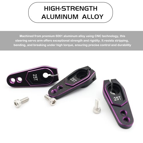 Aluminum 25T Servo Horn for 1/8 1/10 RC Off Road Crawler Drift (Purple) | Servo Arm Compatible with Futaba Savox Power HD HSP Servos Motor,CNC Machined,High Strength,Precision Fit - color: 3 Black Purple Packs