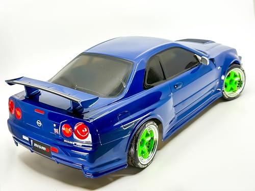 2PCS 1/10 RC Drift Element Rims Wheels, 5-Spoke, Adjustable Offset, Compatible with Yokomo YD MD RD, MST RMX, Reve D RDX, Redcat RDS, HPI, Tamiya TT, & More (Flu Green w/Chrome Lip)