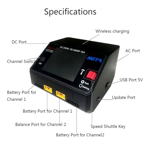 HOTA D6 Pro Lipo Battery Charger AC200W DC650W 15A Dual Channel Smart Charger Quad Multi-Functions Charging for Nicd LiHv NiMH Lipo Battery RC Drone RC Car Parts