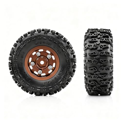 0.7” Wheel & Crawler Terrain Tire Set for 1/30 RC Crawler, -1.00mm Offset, Axial SCX30 & Redcat Ascent-32, CNC Aluminum Rims, 5mm Hex, Shims Screwdriver Included, Pre-Assembled, 4 pcs, Brown - color: Brown-1, size: Rock-trail-clean-out