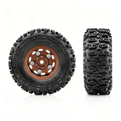 0.7” Wheel & Crawler Terrain Tire Set for 1/30 RC Crawler, -1.00mm Offset, Axial SCX30 & Redcat Ascent-32, CNC Aluminum Rims, 5mm Hex, Shims Screwdriver Included, Pre-Assembled, 4 pcs, Brown - color: Brown-1, size: Rock-trail-clean-out