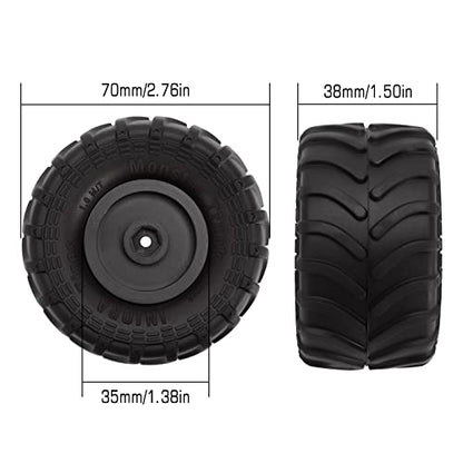 INJORA 70 * 38mm Monster Truck Wheel Tires for 1/18 1/24 RC Crawler (Black) - color: Black
