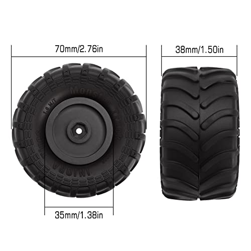 INJORA 70 * 38mm Monster Truck Wheel Tires for 1/18 1/24 RC Crawler (Black) - color: Black