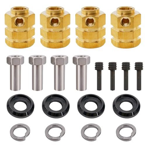 12mm Brass Wheel Hex Extension Adapters Compatible with TRX4 TRX6 1/10 RC Crawlers, Heavy Brass Wheel Spacers with Lock Nuts, 4PCS (15mm)
