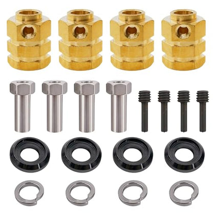 12mm Brass Wheel Hex Extension Adapters Compatible with TRX4 TRX6 1/10 RC Crawlers, Heavy Brass Wheel Spacers with Lock Nuts, 4PCS (15mm)