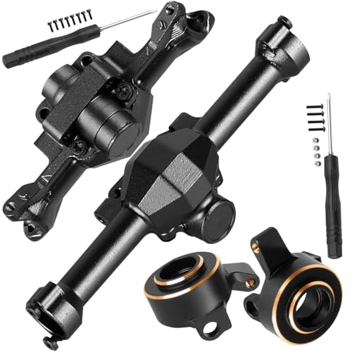 Aluminum Portal Axles & Brass Weights Steering Knuckles Upgrades Part for 1/30 SCX30 Chev rolet K10/Jeep Wrangler JLU 4X4/F0rd Bronco 4X4,Front Rear Axle Housing & Knuckles Hub Weight,Black
