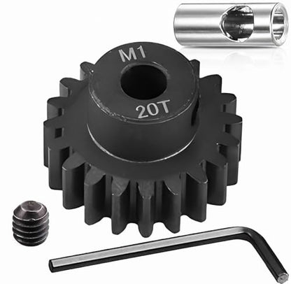 Steel Mod1 5mm Pinion Gear 1PCS, 11-28 M1 Pinion Gear Metal Hardened Steel Fit 5mm RC Motor Shaft with 3.175mm Coupler Compatible with 1/5 1/6 1/8 1/10 1/14 RC Brushless Brush Motor (20T) - size: 20T