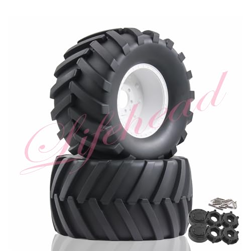 Lifehead 1/8 Scale RC Monster Truck Rubber Tires， for Traxxas SUMMIT E-Revo 86086-4 Arrma Kraton 6S kyosho USA-1 Losi LMT，173mm OD Sand and snow tires/17mm Hex - color: White