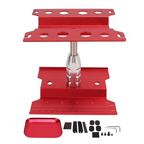 RC Car Repair Station and Screw Plate Set, Aluminum Alloy Work Stand for 1/8 1/10 1/12 1/16 Scale RC Cars, Adjustable Height with Magnetic Screw Tray and Non - Slip (Red) - color: Red