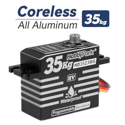 HobbyPark 35kg RC Servo Waterproof High Torque Metal Gear Digital Stainless Steel Gears Aluminum Case for 1/7 1/8 1/10 RC Crawler Car Truck Buggy Programmable Control Angle 180° (Coreless Motor)